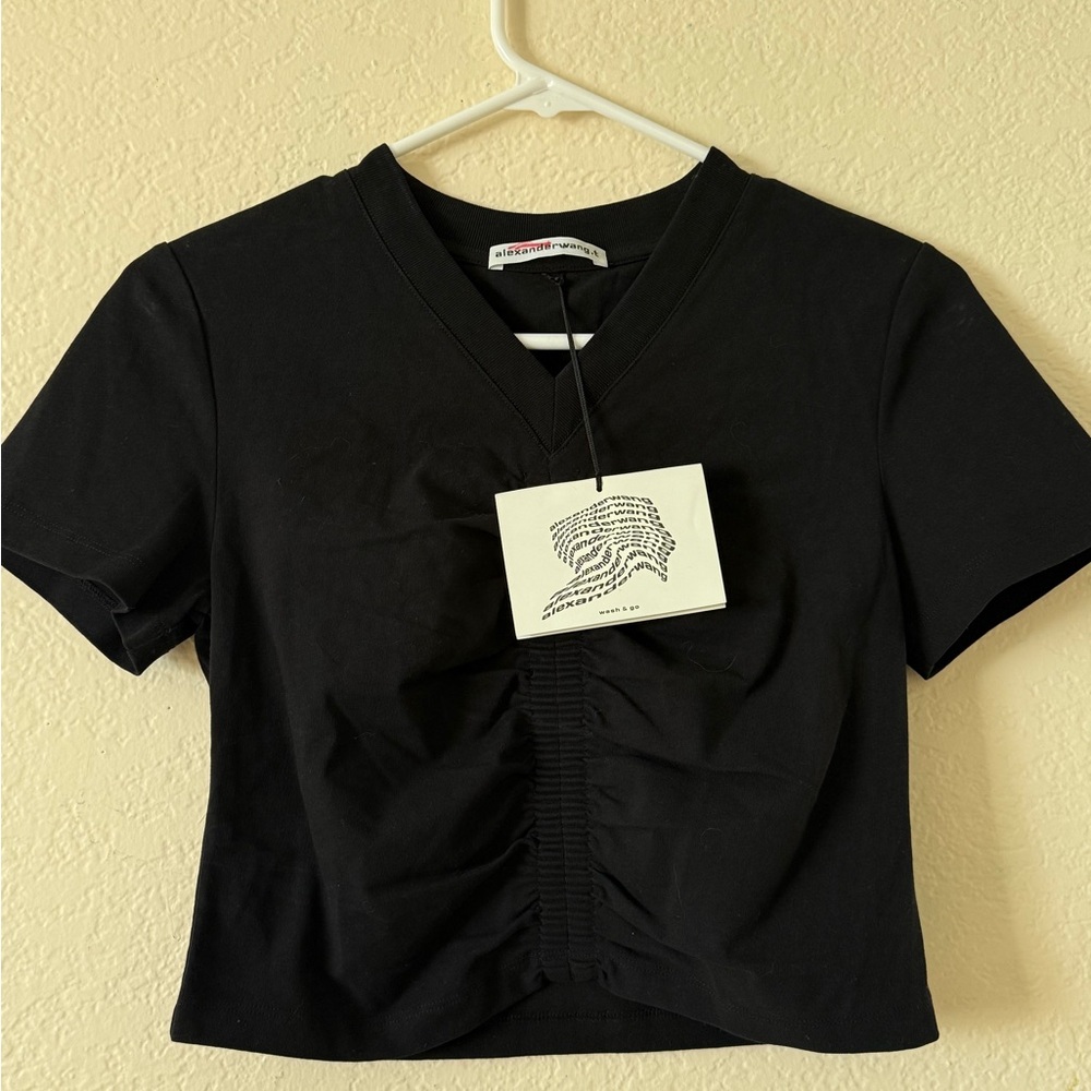 Black V-Neck Ruched Top